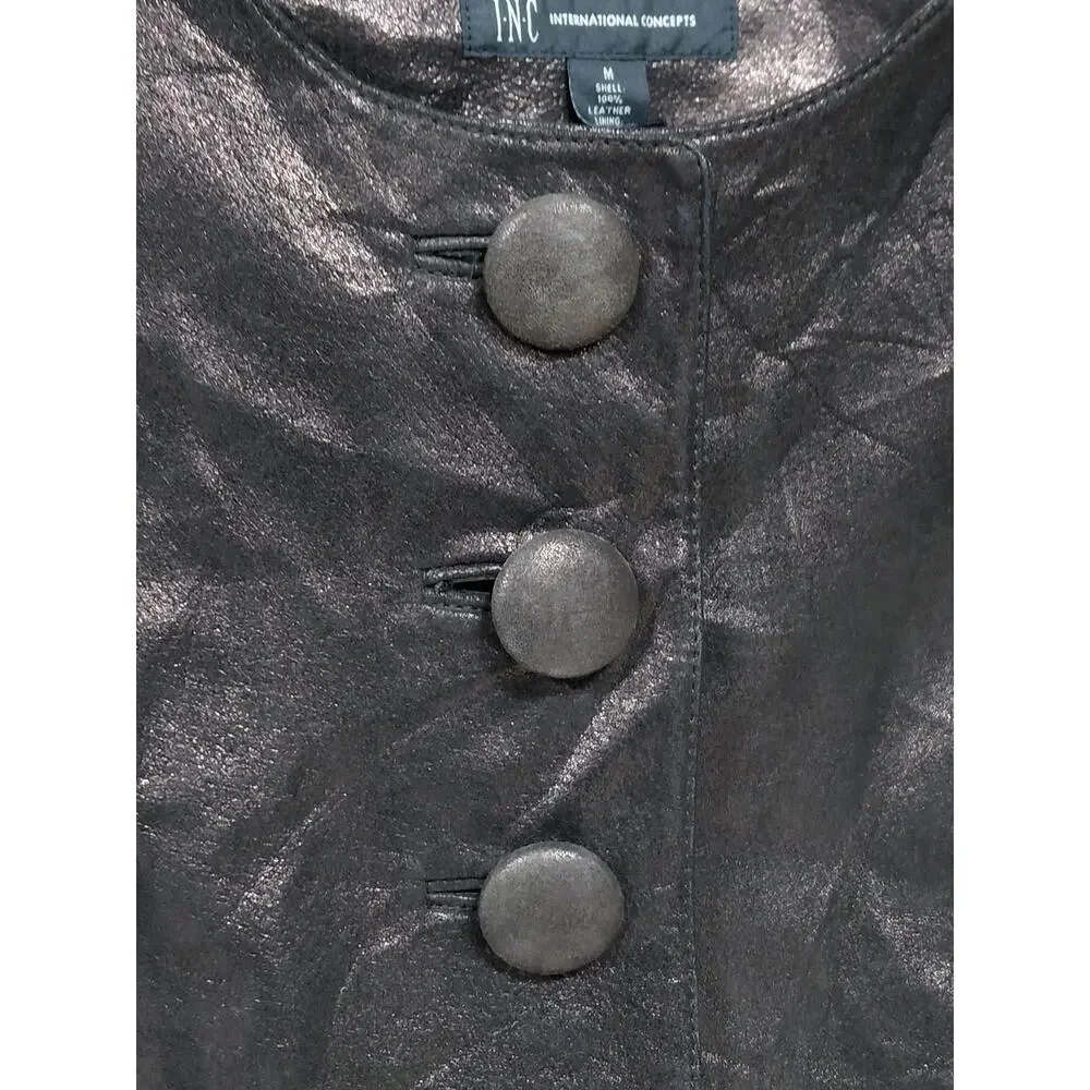 INC International Concepts 100% Leather Brown Lined Jacket Women Size M
